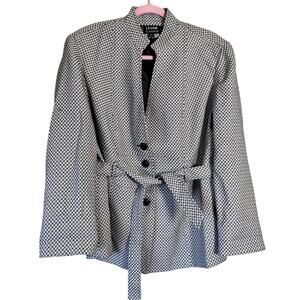 Levine Classic Black White Geometric Print Cropped Trench Coat Jacket Womens 18W